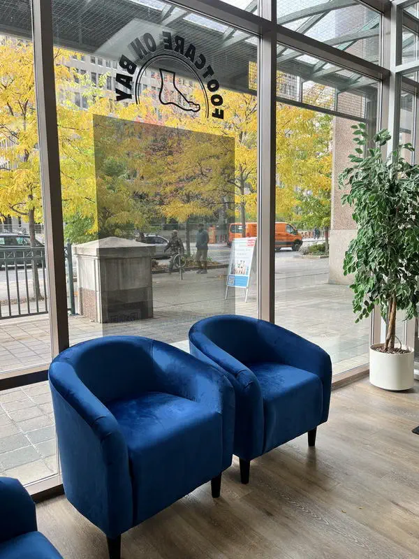 Comfortable waiting area at Footcare on Bay with large street-facing windows